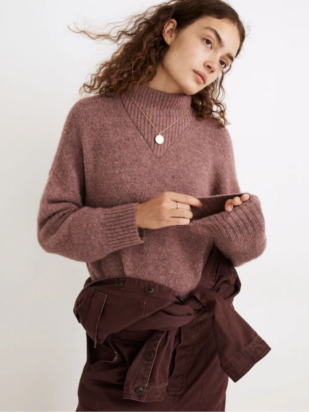 Madewell Dillon Mockneck Pullover‎ Sweater Wool Size XS Mauve Pink